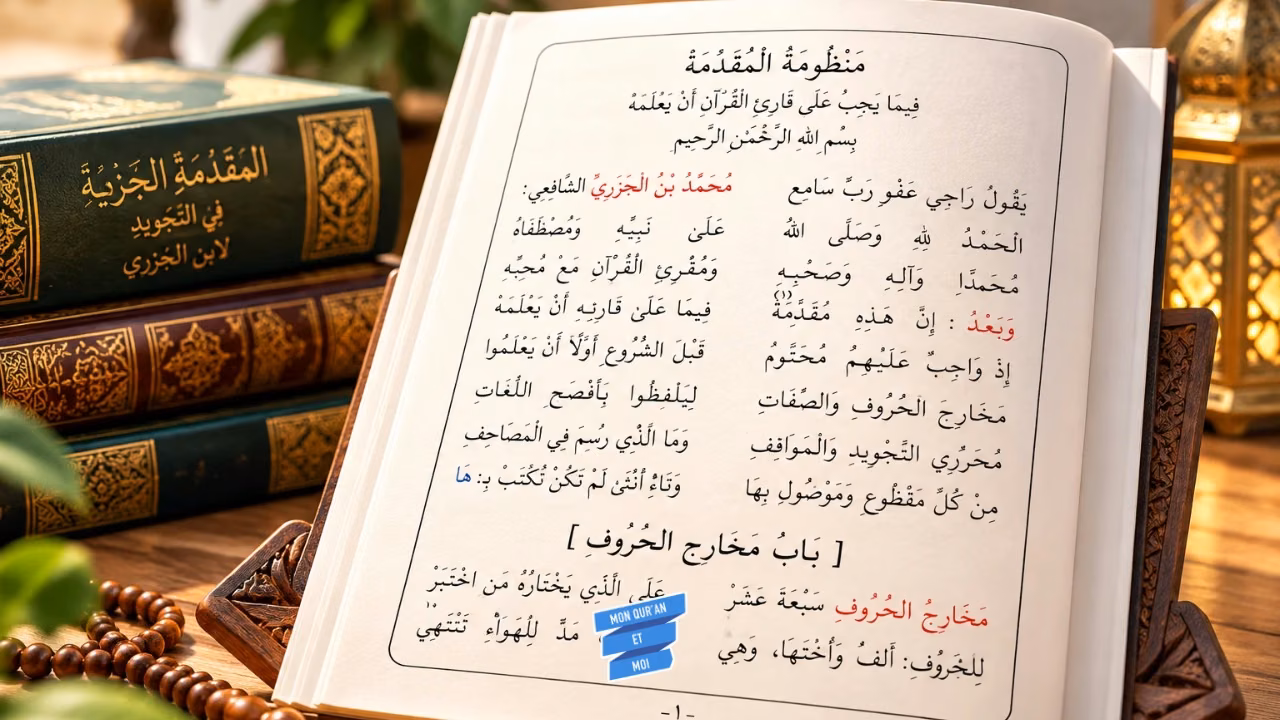 Illustration de la Muqaddimah Al-Jazariyya, poème arabe d’Ibn al-Jazari sur les règles du Tajwid.