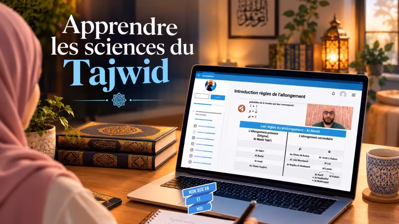 Apprentissage contemporain du Tajwid en ligne avec un professeur et une plateforme de cours